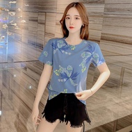 Fat Sister Large T-shirt Plus Fat Plus Size Womens Belly Covering Thin Short Sleeve Top Summer