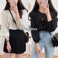 ST-02 ​ Dolly Dolly​ Dot Blouse​Long Sleeves Smocked Jump Forearm​ Front Button​ Polkadot Printed​Fi