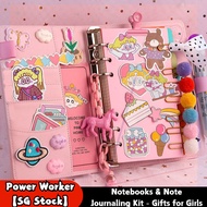 Notebooks & Note Journaling Kit - Cute Girly Diary Handbook Materials Tools,Washi Tapes Labels Stick