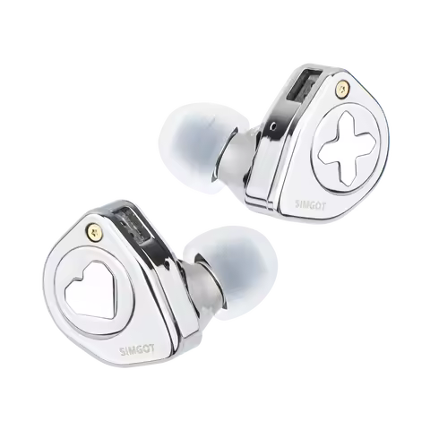 SIMGOT EW300 1DD+1Planar+1PZT Hybrid Driver IEM HIFI Earphones with Detachable Nozzles Silver-Plated