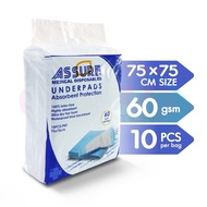 ASSURE Underpad 75cm X 75cm 60G or 80G - 10’S/Pkt