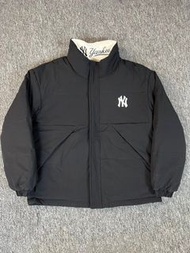 韓國優惠預訂 雙面穿 MLB Yankees 刺繡Logo 拉鍊口袋羽絨外套（另一面毛絨面）