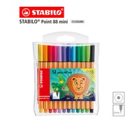 STABILO Point 88 Mini Funnimals ปากกาสีหมึกน้ำ หัวเข็ม Fibre-Tip Pen ชุด 12 สี ปากกาหัวเข็ม