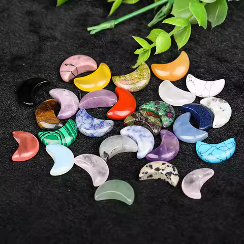 FS6 Natural Crystal Moon Stone, 18mm Carved Crescent Moon Figurine for Home Desk Decor Reiki Healing