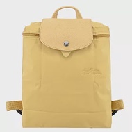 LONGCHAMP LE PLIAGE GREEN系列刺繡再生尼龍摺疊後背包 小麥黃