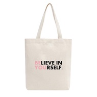 Túi Tote Vải Canvas Mộc GINKO có dây kéo khóa ( túi con ) from basic In Hình BELIEVE IN YOURSELF M28