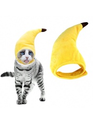 1個寵物香蕉帽，可愛寵物頭飾，造型柔軟帽適用於貓，小狗，是寵物派對的完美裝扮
