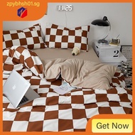 [In stock]khaki grid bedsheet set fitted bedding set comforter cover set Queen fitted sheet quilt co