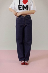 ENDOFMARCH | INDIGO JEANS กางเกงยีนส์สีเข้ม เอวสูง ทรงกระบอกตรง