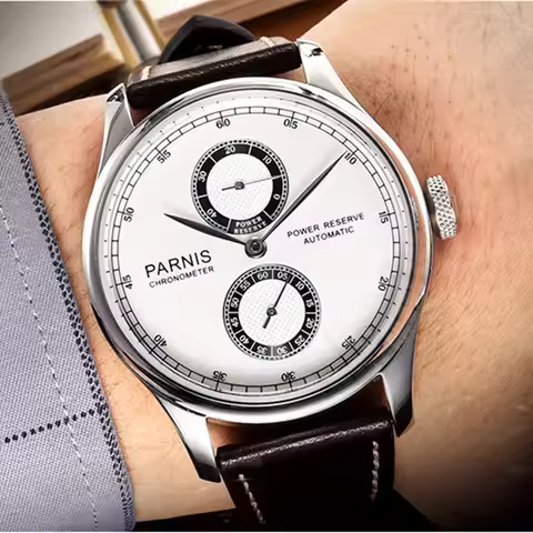 Parnis Men’s Automatic Mechanical Watch, Seagull ST25 Movement, Business Leather Strap, Power Reserv