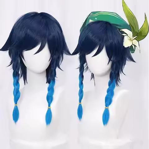 HAIRJOY Synthetic Hair Genshin Impact Cosplay Wig Wendy Wig Ombre Blue Curly Braids Anime Cosplay Tr