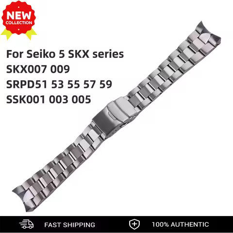 For Seiko 5 SKX007/SKX009/SSK001/SSK003/SSK005/SRPD51/53/55/57/59 Silver Strap 22mm Watch Band Stain