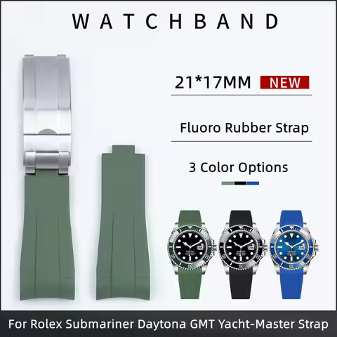 21mm Nature FKM Fluororubber Rubber Watch Band Accessories For Rolex Strap 41mm Submariner Explorer 