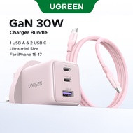 ( PD30W GaN Charger + 1M Cable Set) UGREEN  USB-C 30W/20W PD Charger Fast Charging PD20W Power Adapt