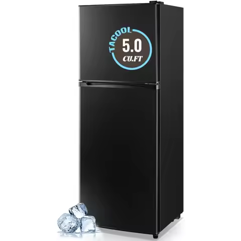 5.0 Cu.Ft Small Refrigerator with Freezer Double Door Mini Fridge Top Freezer Adjustable Temperature