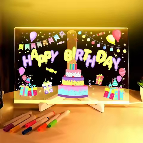 LED Note Board with 7Colors, Light Up Acrylic LED Message Board, Glowing Acrylic Dry Erase Board to