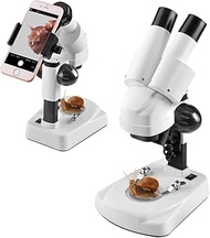 Student Kids Beginner Stereo Microscope Science Kit 20X-40X Compound LED Light Source Binoculars Lab Microscope with a Phone Adapter for Microscope to Record