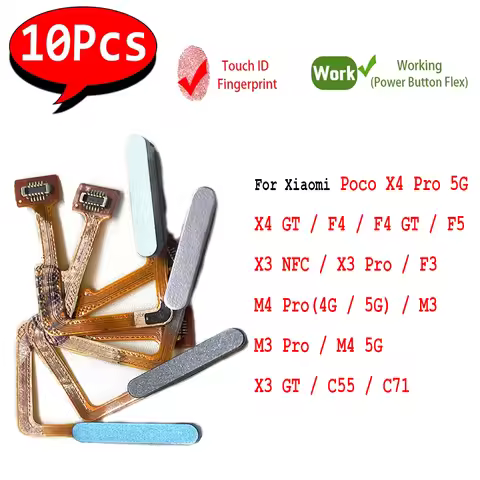 10Pcs，For Xiaomi Poco X4 M4 Pro 4G 5G F4 GT F5 X3 M3 F3 Fingerprint Sensor Scanner Touch ID Connecte