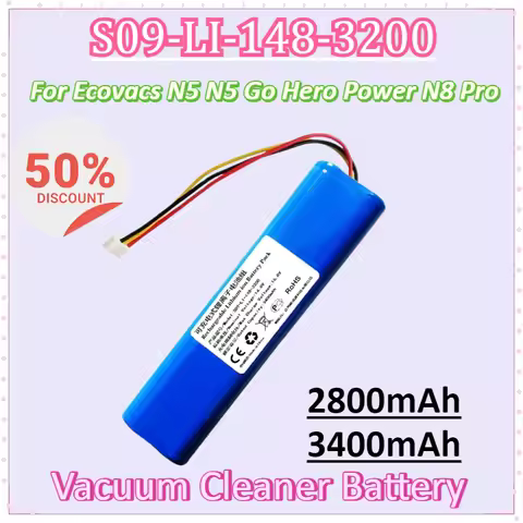 S09-LI-148-3200 14.8V 2800mAh/3400mAh Vacuum Cleaner Battery for Ecovacs N5 N5 Go Hero Power N8 Pro 