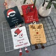 abongsea New Christmas Hand Towel Hanging Type Thickened Coral Fleece Towel Kitchen Absorbent Quick 
