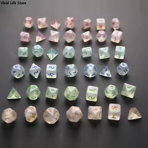 1Set Iridescent Glitter Polyhedral Dice Set for Tabletop Games DND D4 D6 D8 D10 D% D12 D20 For Board