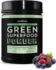 SB Organics Triple Berry Green Superfood Powder - 294g Canister of Organic Non-GMO Super Greens Drink Blend - Wheat Grass Juice Powder, Spirulina Powder, Moringa Powder, Matcha Tea Powder, and More