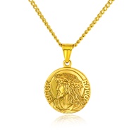 Fashion Stainless Steel Jesus Portrait Round Pendant Coin Necklace