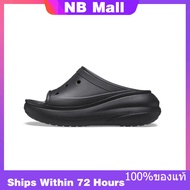 ของแท้พิเศษ Crocs Classic Crush Black Shoes Non-Slip Thick Sole Beach Sandals 208731-001 รองเท้าผ้าใ