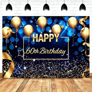 Blue Gold Happy Birthday Party Banner Backdrop Sparkle Glitter Golden Balloon Bokeh Circles Dots Pho