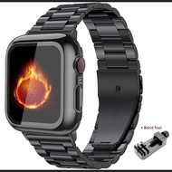 Compatible with IWatch Band 44mm 45mm 42mm 40mm 38mm 41mmStainless Steel Metal  iWatch Bands Tempered Glass Screen Case