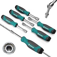 LIBRATON Full-Hollow Nut Driver Set SAE, 12-Point Magnetic Nut Drivers, Hollow Shaft for Long Bolts,