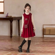 Western Style Dress Red Plus Vest Princess Dress Thickened Christmas Fleece Big Skirt Girl cod Fashi