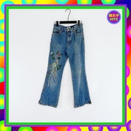 Second-Hand Blue Beaded Sequined Small Flared Denim Mid-Waist 29 Trousers F214B [Mentaiko Vintage Su