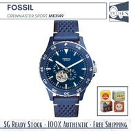 (SG LOCAL) Fossil ME3149 Crewmaster Sport Automatic Skeleton Dial Leather Strap Men Watch