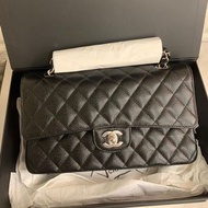 門市現貨❤️‍🔥接受使用消費券✅Chanel Classic Flap Bag Medium 25cm Cf25 黑銀 荔枝皮