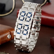 ◕ Fashion Black Full Metal Digital Lava Wrist Watch Men Red/Blue LED Display Men 39s Watches Gifts f