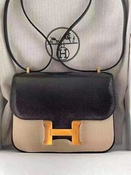 Hermes Constance 19cm 黑金 蜥蜴皮
