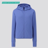 uniqlo airism jaket uv protection mesh hoodie retsleting wanita - blue 3