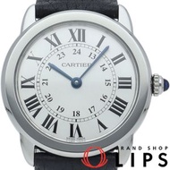 二手卡地亞 Ronde Solo SM 手錶，WSRN0019，含保修，不銹鋼/皮革女士手錶，銀色，拋光，狀況極佳。