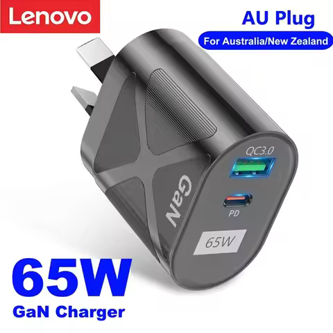 Lenovo 65W Gan Charger for Australia New Zealand AU Plug PD 33W Fast Charger QC 3.0 USB Adapter for 
