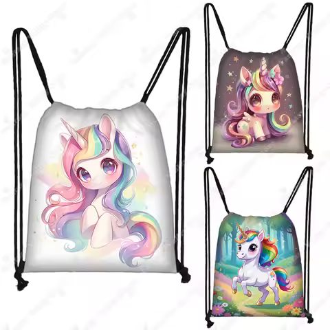 Colorful Unicorn Backpacks Cartoon Unicorn Boys Girls Drawstring Bags Kids School Backpack Book Bag 