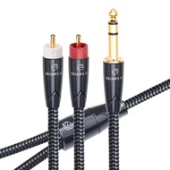 DEFIO แจ็คสายสัญญาณเสียง6.5 TRS Y Splitter HiFi สเตอริโอ2RCA ไป6. 5สายสัญญาณ RCA Mm Aux สำหรับ Dac ล