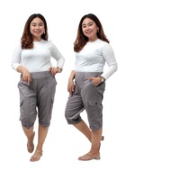 Putri Nasya - Pants Short SizeBIG 7/8 Cargo Size 8L, 6L, 5L, 4L, 2L, XL, S fit to L Color Cream Moca