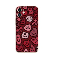 Red smiley face square border case for iPhone 14 13 12 11 Pro Max SE 2020 X XR XS 8 7 ip 6S 6 Plus e