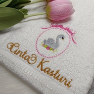 Lovely Goose Towel Baby Sulam Nama 100% Cotton Sulamilicious Tuala mandi newborn budak taska tadika Birthday Gift