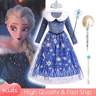 Elsa Costume Cosplay Plush Dark Blue Dress For Baby Girl Frozen Halloween Christmas Outfits Long Sleeve Mesh Gown For Kids