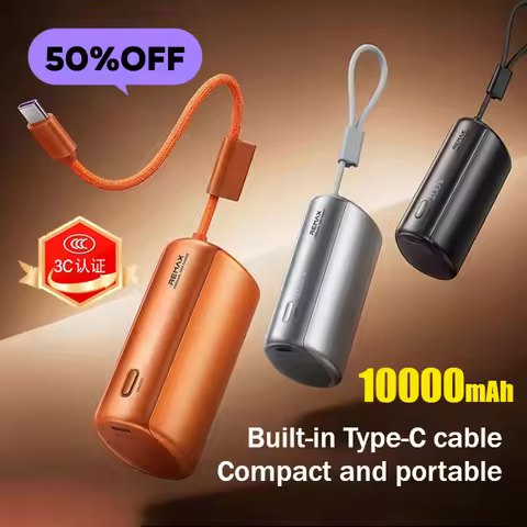22.5W 10000mAh Mini Portable Capsule Power Bank Fast Charging Built-in Cable 3C Mobile Power Supply