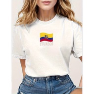 Local Warehouses Women s Ecuador Flag Graphic Cotton T Shirt Comfort Fit Casual Short Sleeve Round N