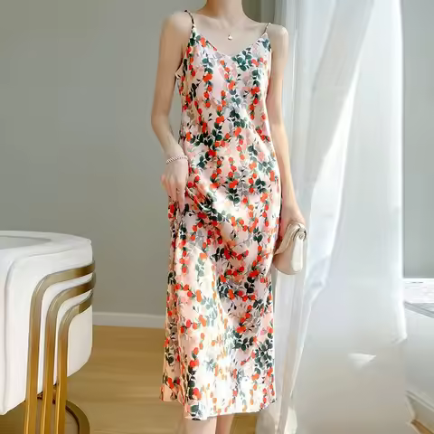 Silk Satin ter Dr Women's Summer New Sle Vaion Ele Versatile Skirt Korean Version High Waist Long Dr