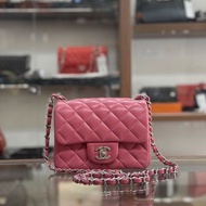 95%New Used Chanel cf17 方胖子 lambskin羊皮粉色銀扣 #香奈兒
